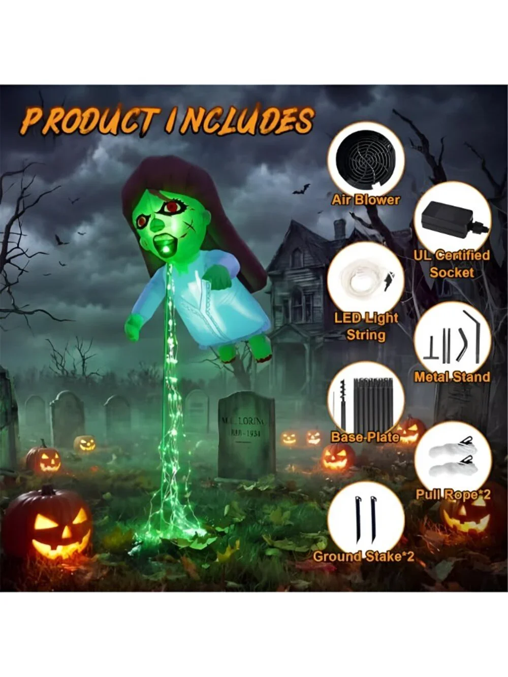 12.8FT Green Floating Ghost Doll Halloween Inflatables Outdoor Decorations